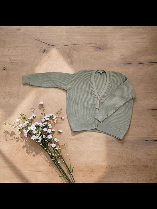Quince Sweaters - Quince Olive Green Ribbed V-Neck Button Cardigan Size M